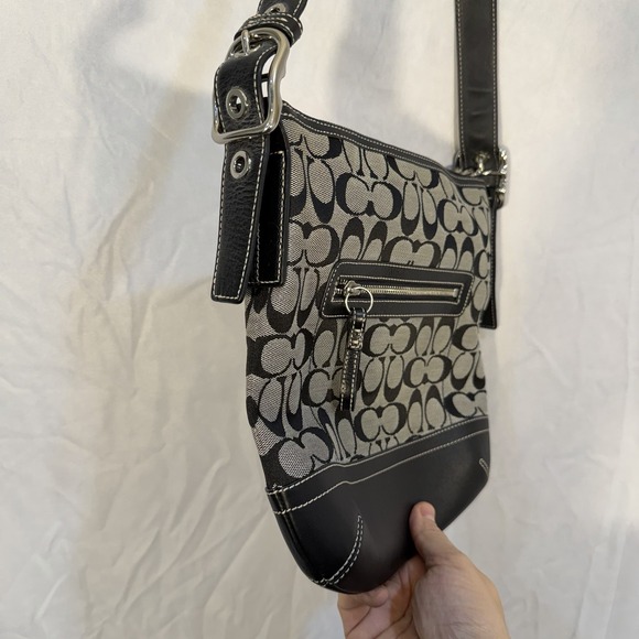 Coach Signature Soft Slim Duffle Shoulder Bag Gray & Black Y2K Crossbody 9362 - Picture 8 of 11